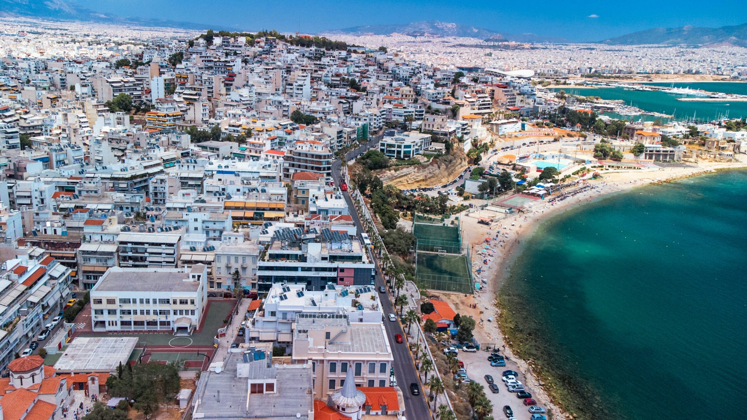 Seaside scenery in the southern suburbs of Athens with a view of the sea